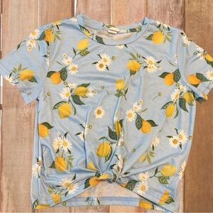 SHEIN Blue Tee with Lemon and Daisy Design